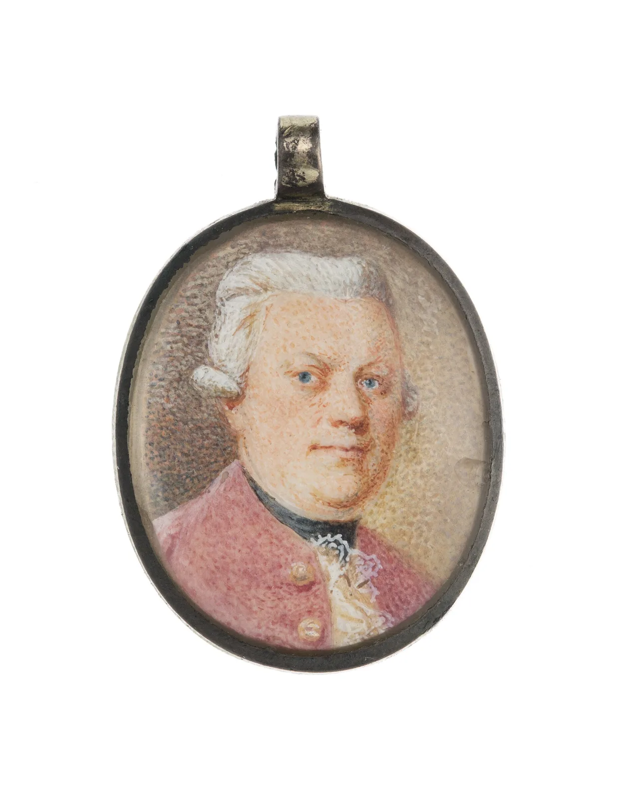 Eighteenth-century gilt-silver pendant with an ivory miniature and an openwork bow bail with a ring at the top
