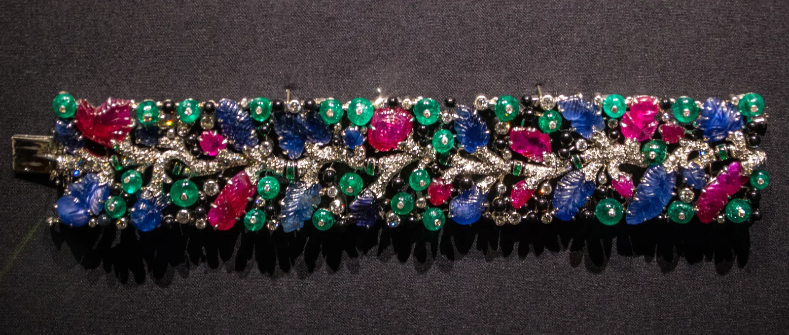 Cartier Tutti Frutti bracelet with carved emeralds, rubies, sapphires, and diamond vines