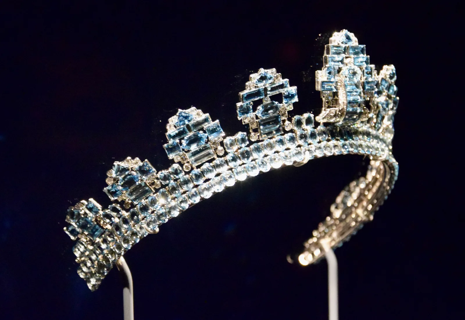 Cartier aquamarine and diamond tiara with stepped Art Deco crests