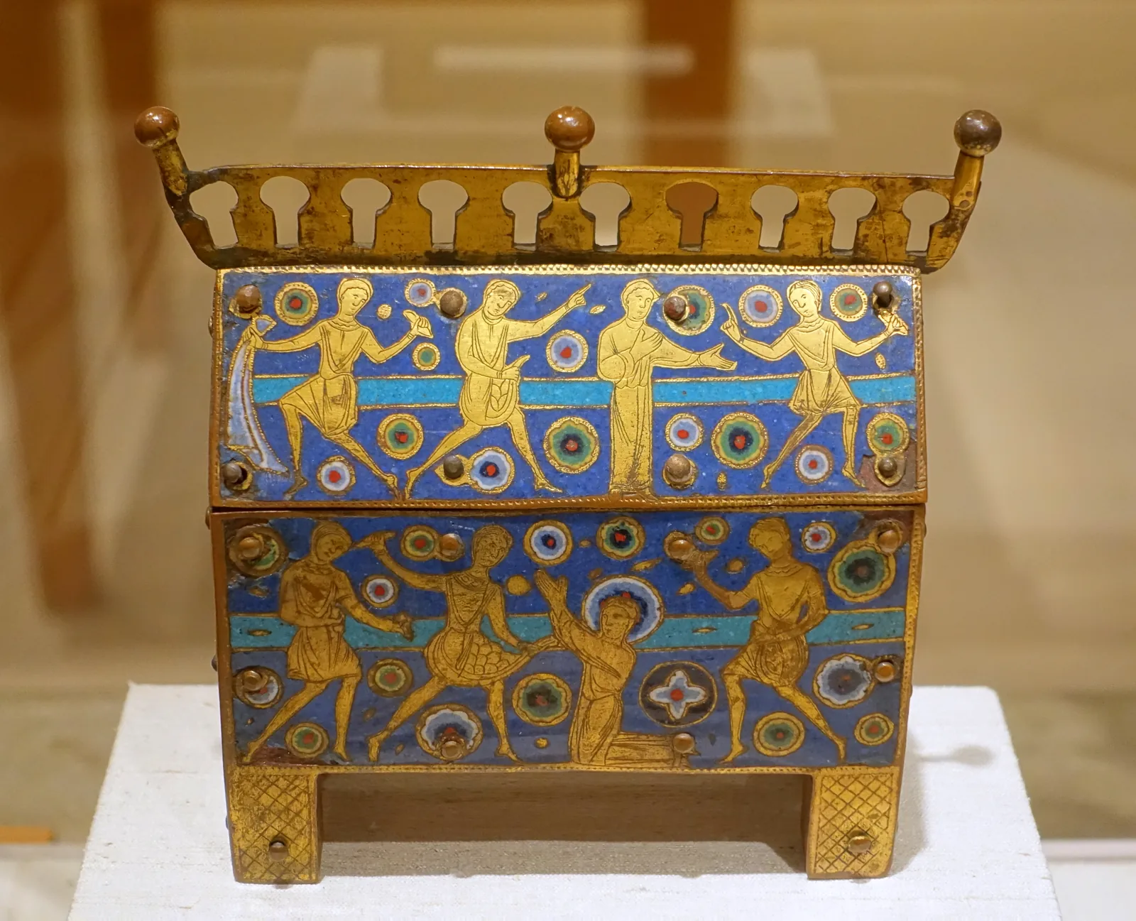 A Limoges plaque of the martyrdom of Saint Stephen in gilded copper and champlevé enamel