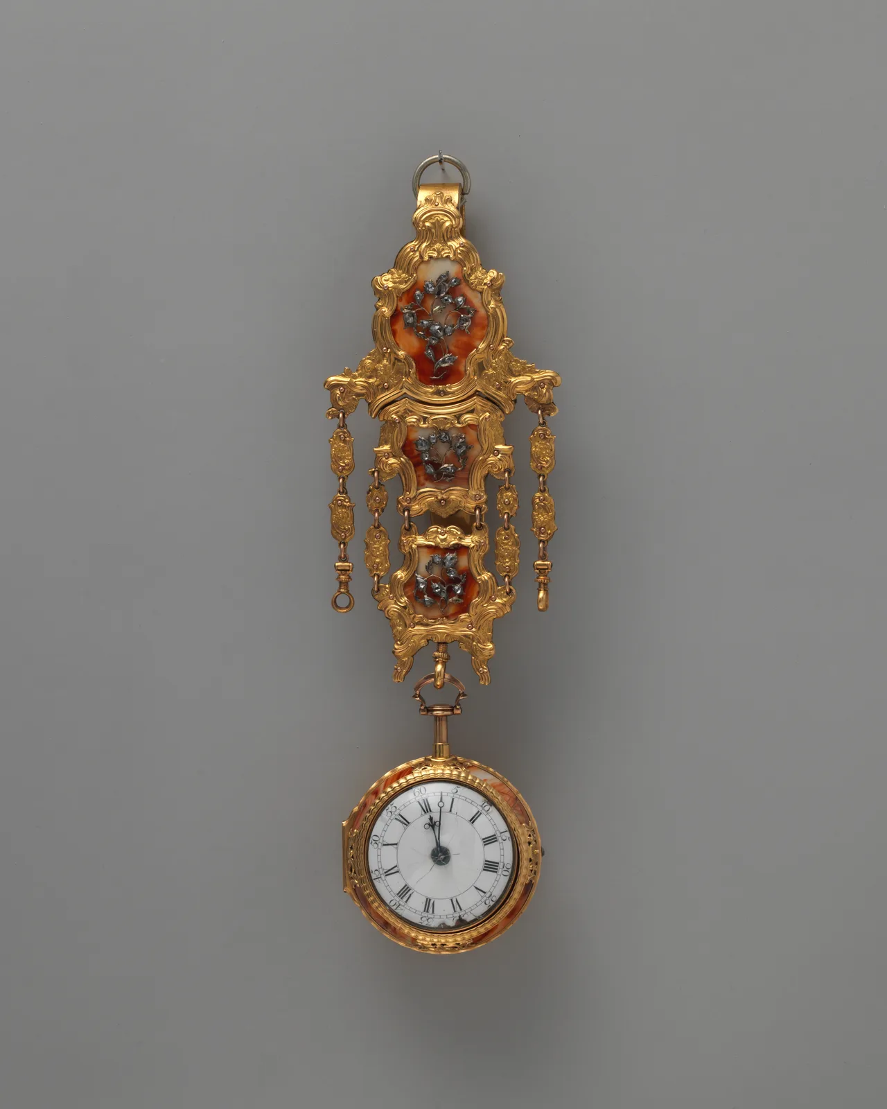 An eighteenth-century gold watch and chatelaine, probably by Francis Perigal, with enamel and diamonds