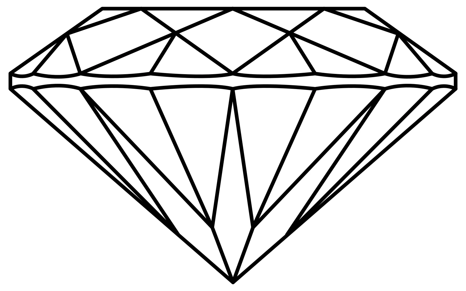 Side-view line diagram of a brilliant-cut stone, the pavilion tapering to a sharp culet at the bottom