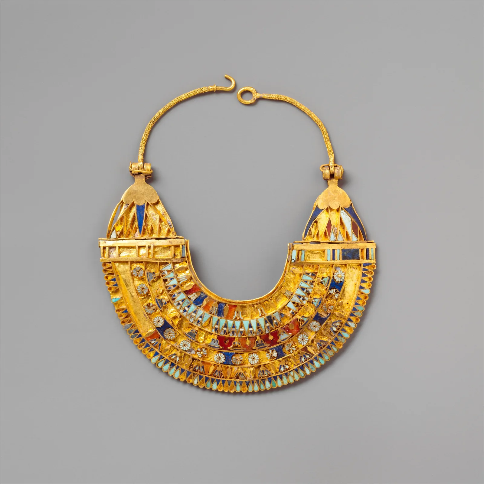 Ptolemaic miniature broad collar of gold inlaid with bands of lapis lazuli, turquoise, and carnelian