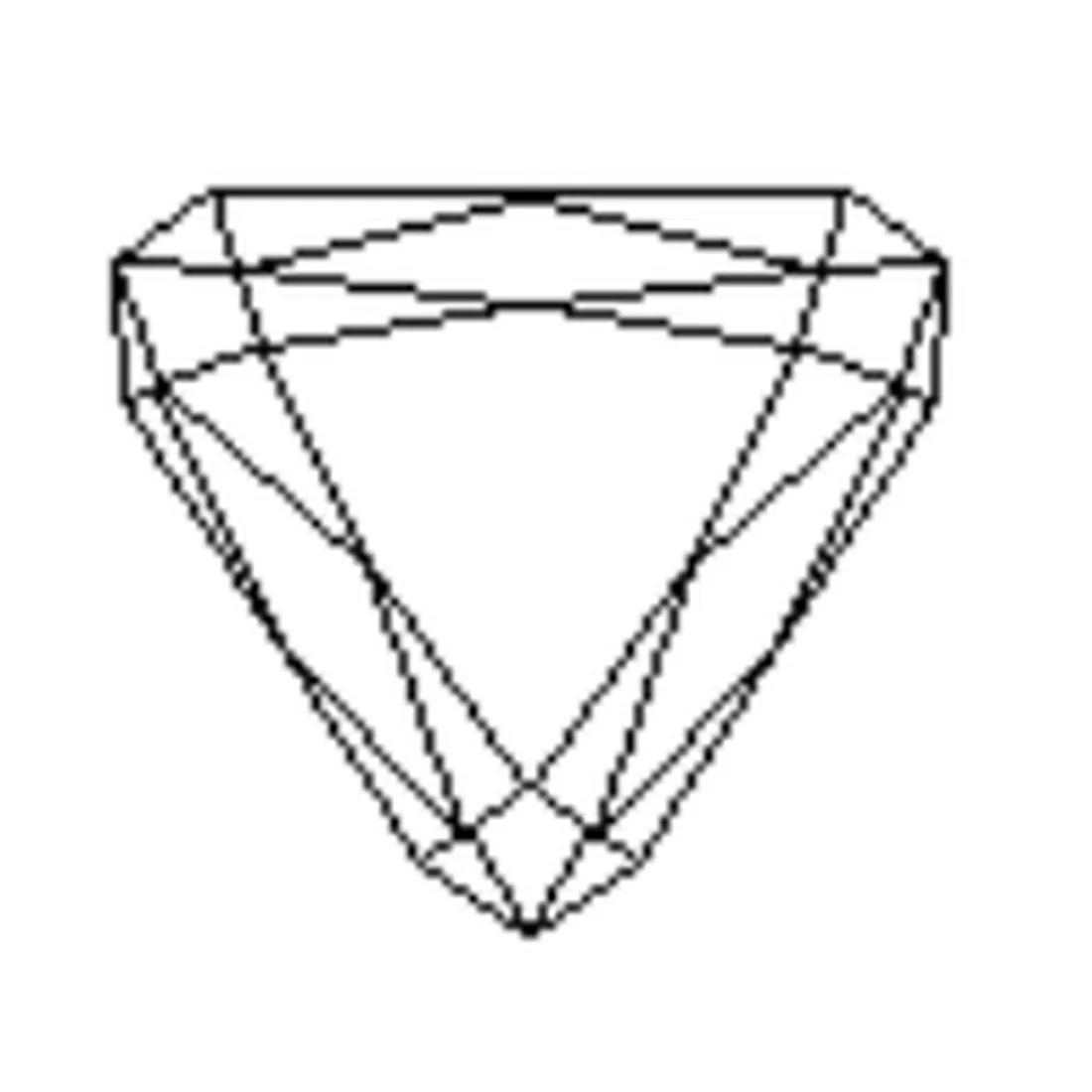 Diagram of a trilliant cut, a triangular outline with curved sides and a brilliant facet pattern
